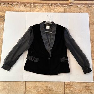R&K Black Velvet Blazer Sheer Sleeves Whimsy Goth Retro Holiday Party